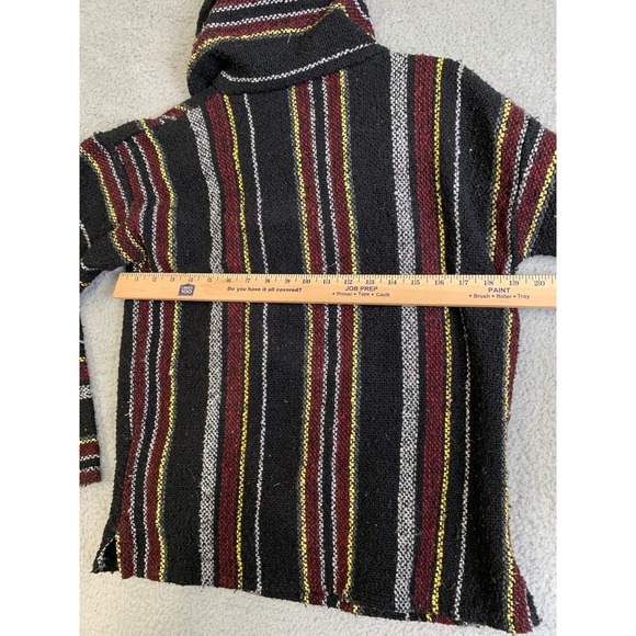 Baja Hoodie Pullover Mens Large Striped Mexican Drug Rug Sweater Hippie Festival - Picture 9 of 13